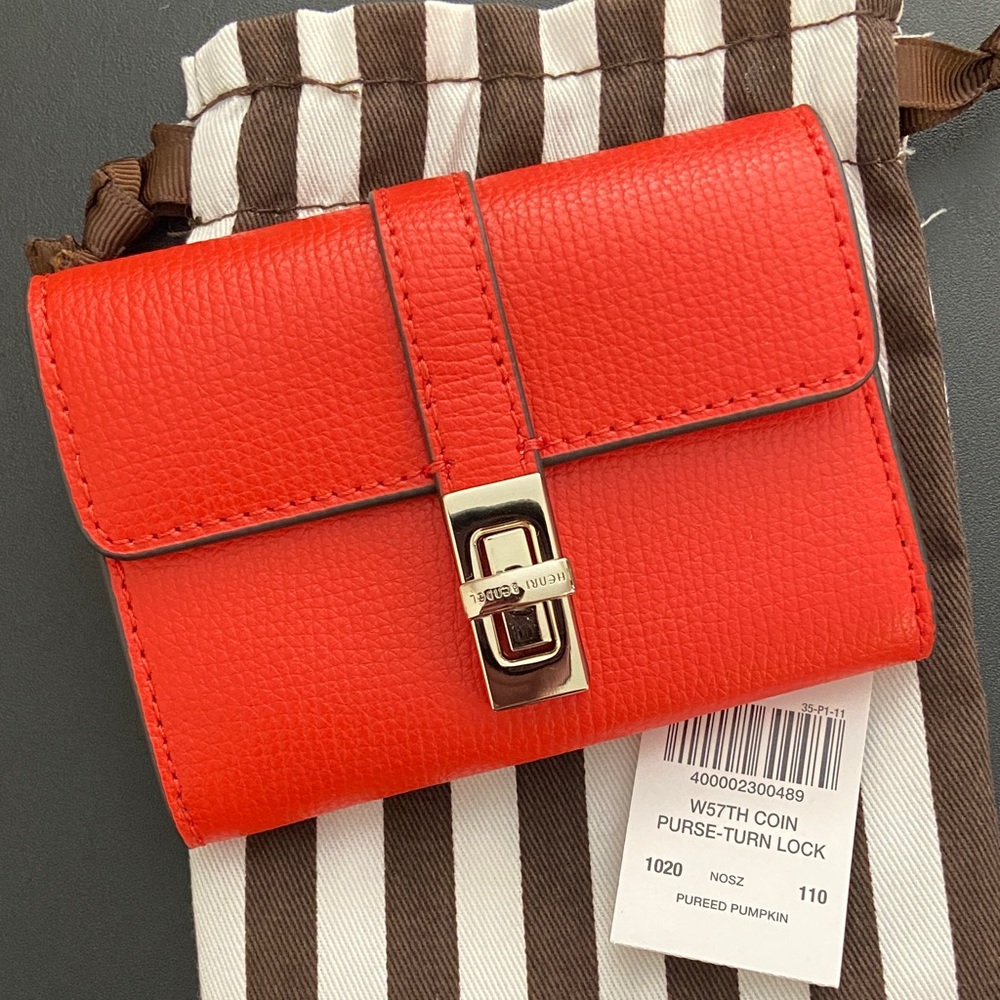 Henri Bendel Orange Leather Compact Wallet